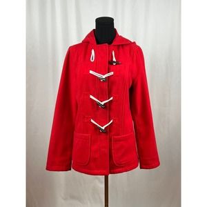 Juniors Fleece Red Duffle Coat Hood Sz‎ Large
